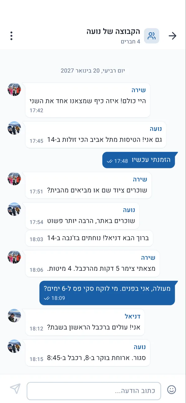 צ'אט קבוצתי שמתכנן חופשת סקי